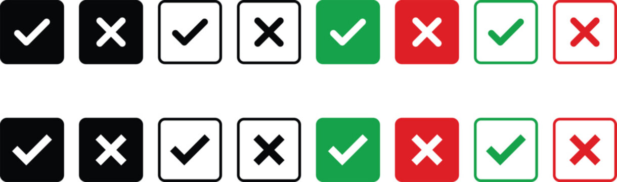 Cross and check mark icon mega set. correct and incorrect sign.Yes or no symbols.
Right and wrong icons. 
