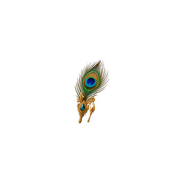 Peacock Feather with Golden Vel Charm Transparent PNG