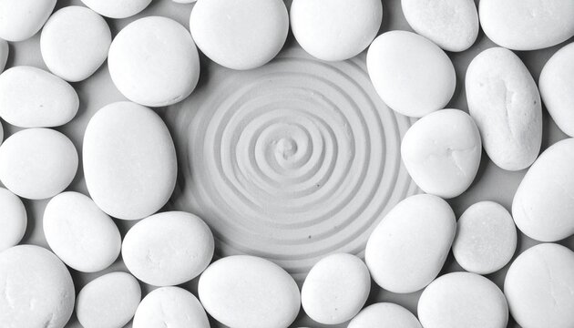 Top View of White Decorative Pebbles with Zen Garden Concept