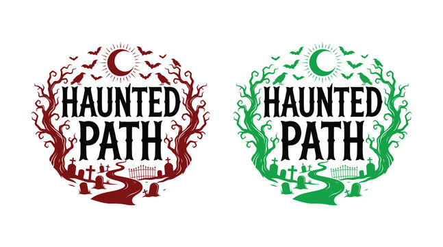 Halloween haunted path designs spooky tombstone bats and crescent moon vector graphics