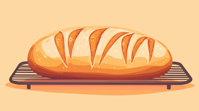 Illustration of a loaf of bread with open slashes on top on a cooling rack