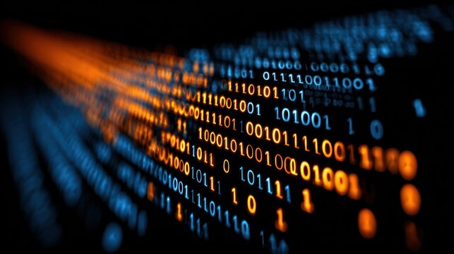 Digital binary code flowing abstract background