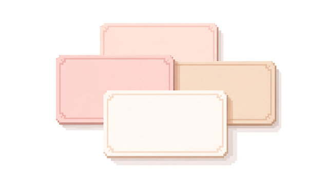 Four overlapping rectangular frames with pixel borders in soft pastel shades of pink and beige