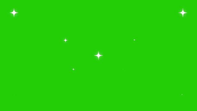 Sparkle twinkle star animation, glowing white doodle stars, glitter shine bursts, retro flat vector style green screen night,Star twinkling animation, 4k  motion graphic video