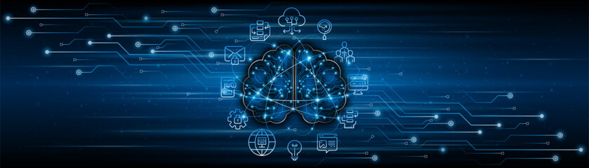 The concept of brain circuit technology. A circuit board of an artificial electronic neural network. Future digital learning. © Natthakan