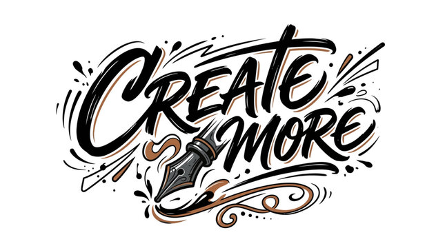 Create More hand drawn lettering typography design with fountain pen illustration.