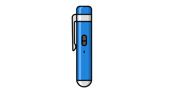 Blue medical penlight for diagnostic pupil examinations.