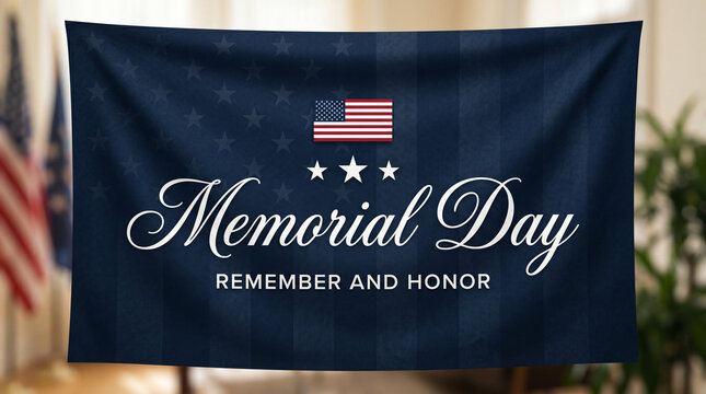 Memorial Day remember and honor blue flag banner.