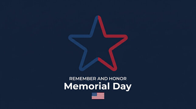 Memorial Day star logo with American flag on navy blue background.