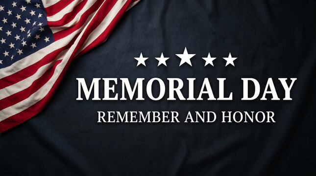 Memorial Day text on black fabric with American flag.