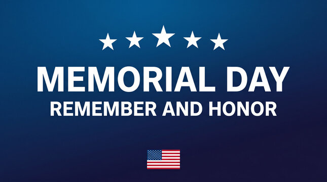 Memorial Day tribute banner with stars and American flag on blue.