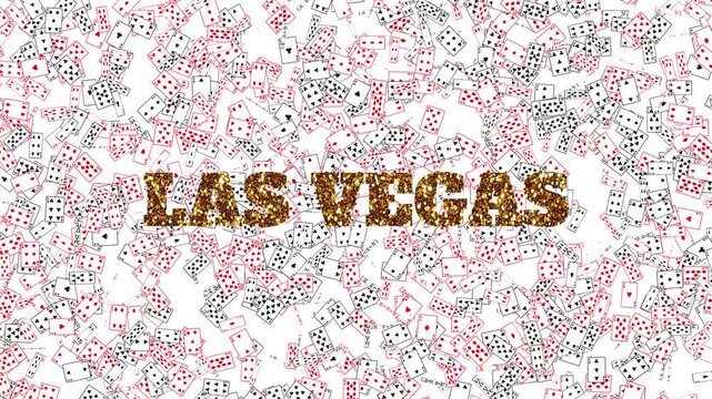 animation of various playing cards fluttering across the screen alongside a golden LAS VEGAS text that continuously grows