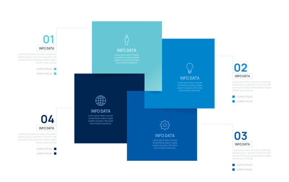 Venn diagram infographic chart template for business 4 square parts options, presentation with venn diagram elements vector illustration.