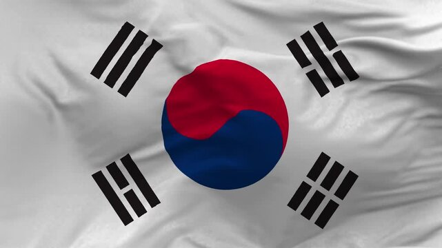 South Korea National Flag with Taegeuk and Four Trigrams on White Background