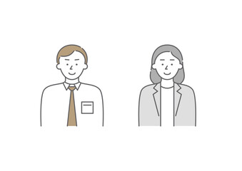 Fototapeta premium 喜怒哀楽の「喜」の表情をしているビジネスパーソンの男女二人組のイラストセット1（茶色・グレー）