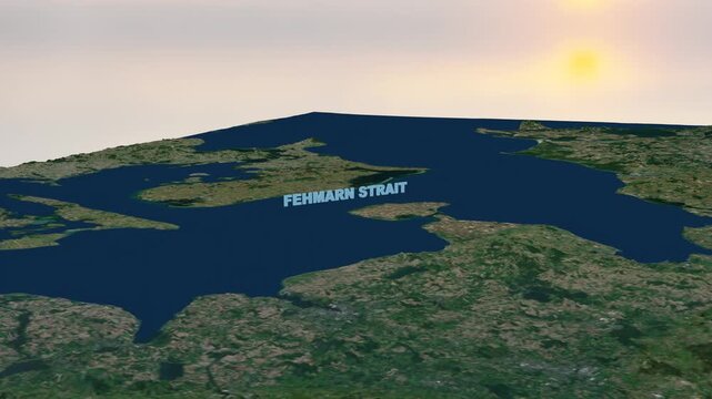 Fehmarn Strait 3D Terrain Topography Map Animation 4K Horizontal