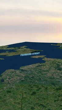 Fehmarn Strait 3D Terrain Topography Map Animation 4K Vertical