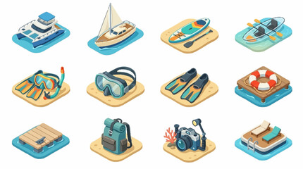 Colorful Isometric Summer Vacation Items Collection. © Roda