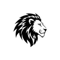 Black and white stylized lion's head with detailed mane and sharp features © rahmat