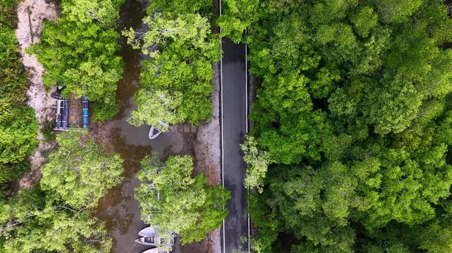 Aerial View of Fisherman Boats Along Sungai Pulai River