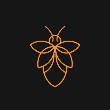 Geometric orange firefly line art logo on black background.