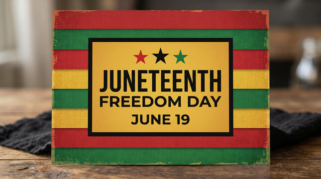 Juneteenth Freedom Day June 19 wooden sign with pan-african colors.