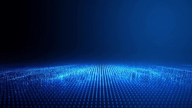 Abstract blue digital data wave background, with glowing particle, grid motion technology