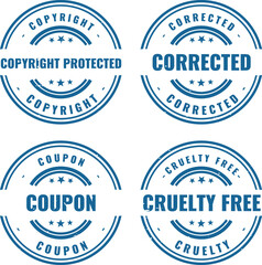 Obraz premium Collection of four blue circular rubber stamps for copyright protection and discount coupon product marking