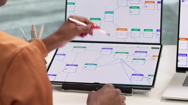 Business Analyst Reviews Workflow Automation Tools On Laptop