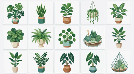 Dynamic Collection of 15 Vibrant Houseplants in Stylish Pots and Hanging Planters for Modern Home Decor © Deni