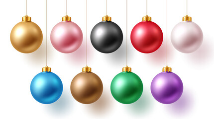 Obraz premium Colorful hanging Christmas Balls clipart set. 3d Christmas Bauble hanging ornaments clip art glossy and shiny holiday decoration for Christmas and New Year greeting cards colorful Balls decorative 