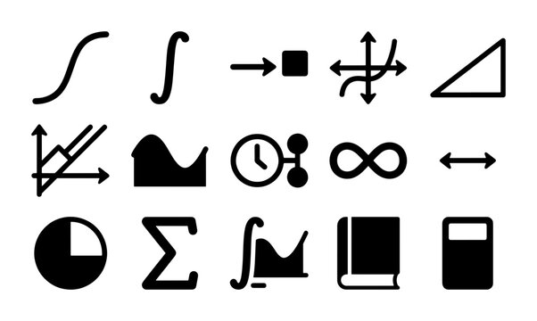 Math and Science Icons: Calculus, Algebra, Statistics Symbols, Vector Set