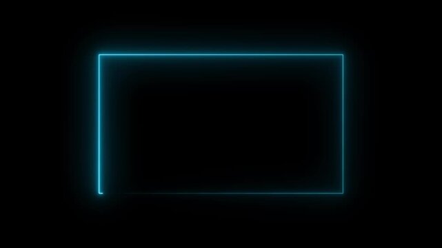 Glowing blue neon rectangle frame on black background with futuristic glow effect