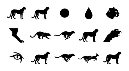 Obraz premium Cheetah Silhouette Collection: Running, Prowling, and Posed Animal Icons, Vector Graphics