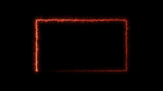 Glowing red rectangle outline on black background with flickering effect for and animation frame neon outline