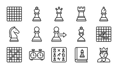 Chess Icons Set: Strategy, Game Pieces, Board, Timer, Tactics, Strategy Book, King © Rita