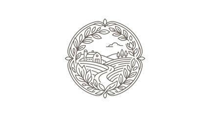 Fototapeta premium Vineyard Landscape in Circular Frame Design.