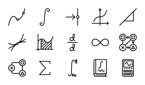 Math Symbols Vector Icons Set: Calculus, Algebra, Geometry, Statistics, Equations