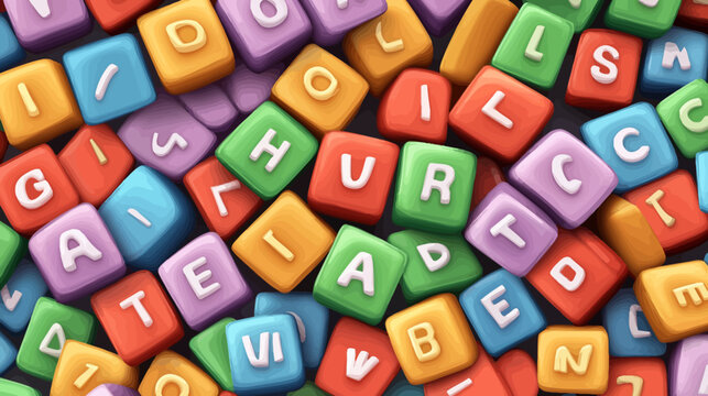 Colorful alphabet blocks with letters on a black background