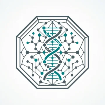 Synthetic genomics and bio engineering octagon crest with linear DNA wireframe patterns