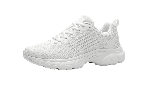 All-white running shoe PNG isolated on transparent background, stylish and comfortable footwear for sports and casual wear