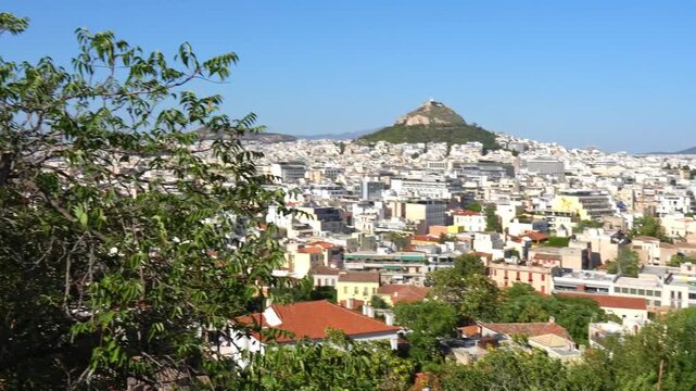 Aerial cityscape of Athens with Mount Lycabettus
