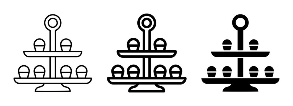 Cupcake Stand Icons, Tiered Dessert Server Vector Graphics, Sweet Treat Display Set