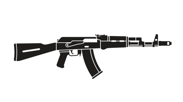 Black Silhouette of an AK-47 Assault Rifle on White Background