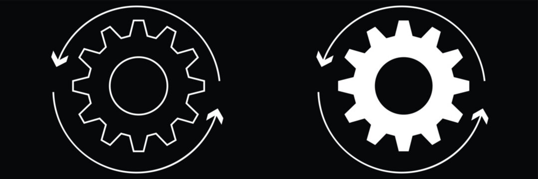 Gear Icons Set, Mechanical Cogwheel Symbols, Engineering Mechanism Design Elements
