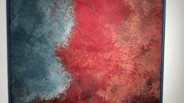Watercolor painting abstract and fine art canvas paper masking with sponge technique texture of gradient red blue chromatic blend fluid pigment brush contemporary modern Persian culture landscape