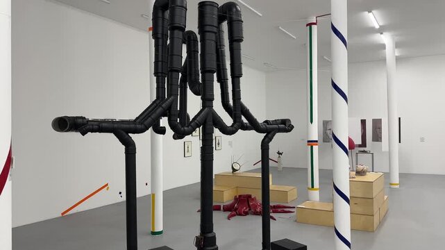 Drain plumbing wastewater art of pipeline drainage sewer infrastructure industrial utility engineering maintenance sanitation discharge flow urban conceptual installation art sculpture in Tehran Iran