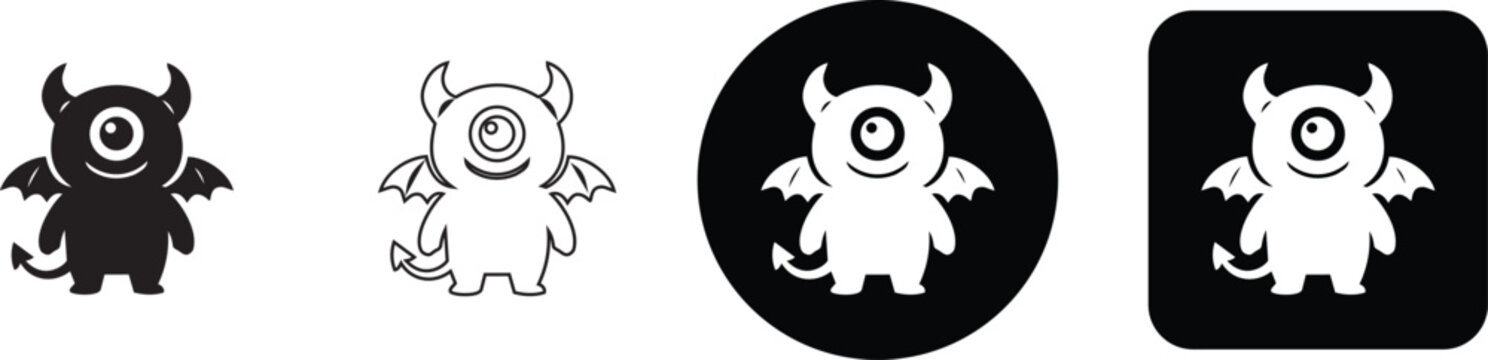 Cute one eyed cyclops devil monster cartoon character vector graphic icon set