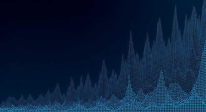 Abstract digital data visualization showing growth trends in blue matrix with technology information abstract statistics analytics business development internet software innovation