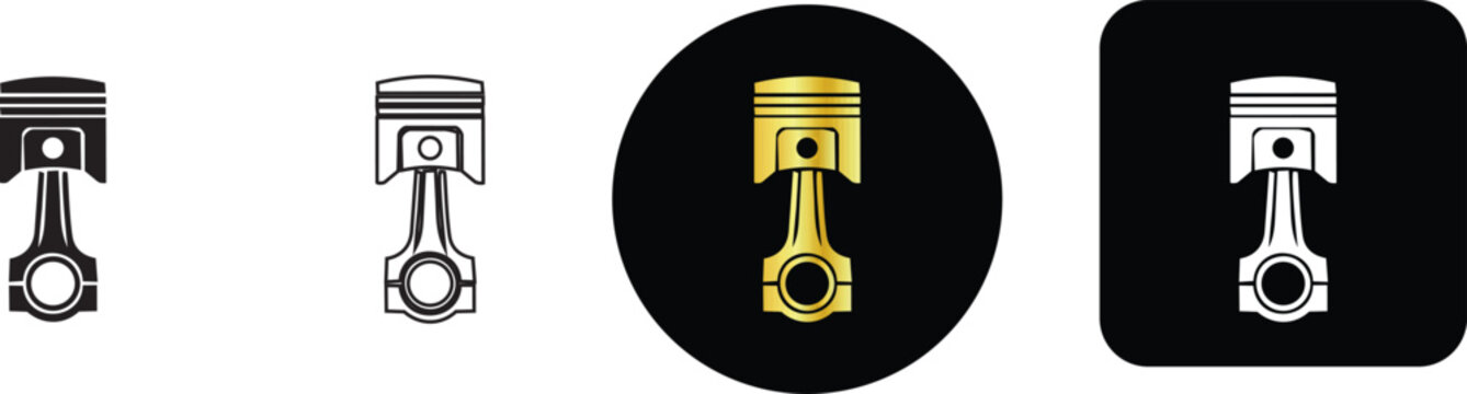 Internal combustion engine piston and connecting rod icon set for automotive mechanical engineering design